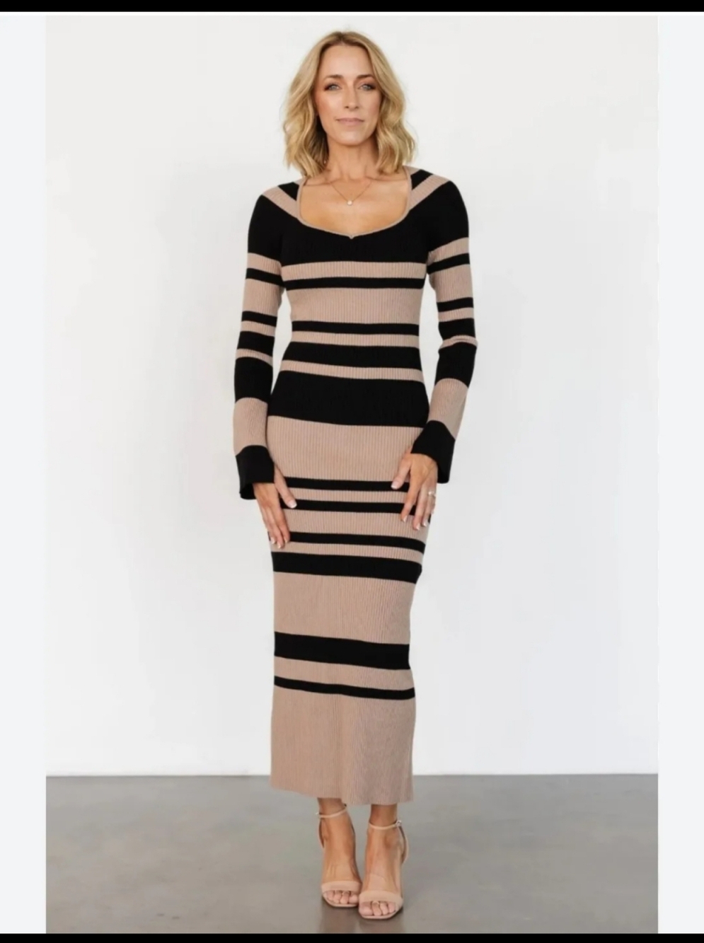 Gilli Long Sleeve Sweater Maxi Dress Medium Tan Black